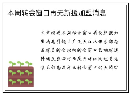 本周转会窗口再无新援加盟消息